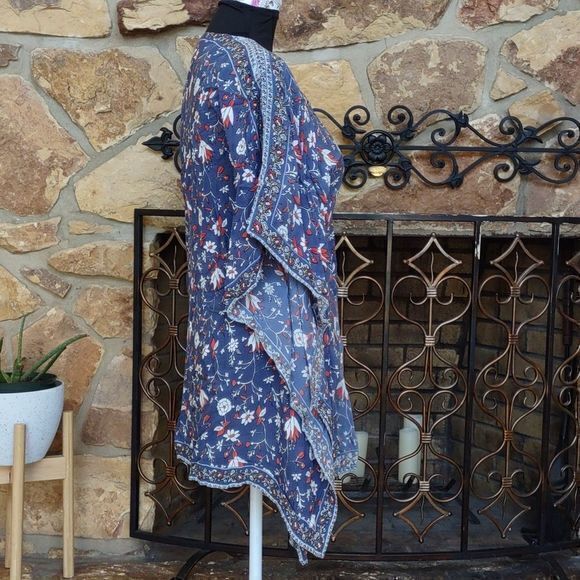 Japna One‎ Size Kimono Bohemian Blue Floral Coverup - Picture 4 of 8